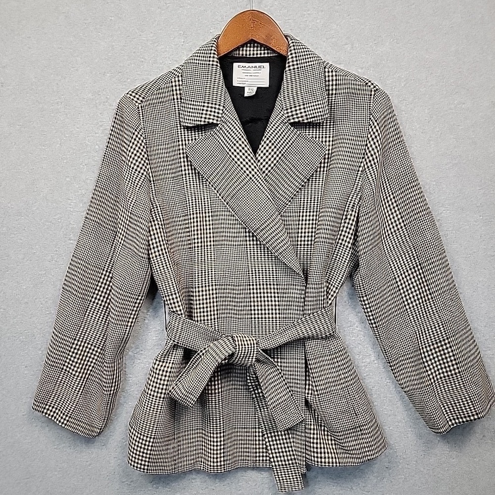 Vintage EMANUEL Ungaro Belted Houndstooth Blazer Jacket Sz 8 Made In USA SAMPLE